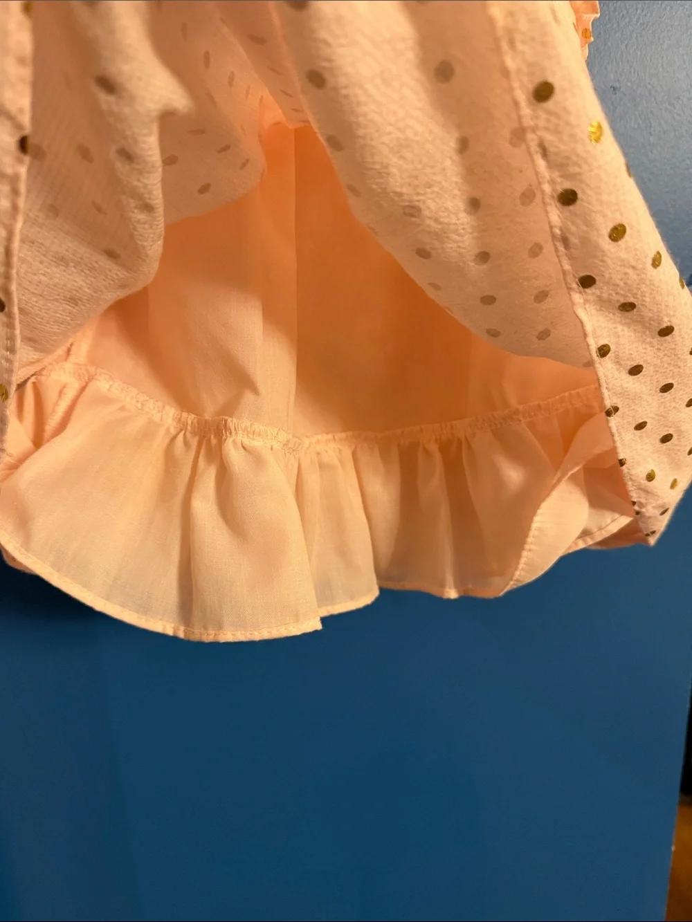 Pippa & Julie Light Pink Ruffle Shoulder Dress with Gold Dots